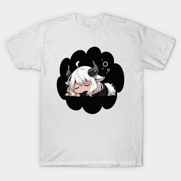 Adorable Anime Chibi Taurus Zodiac Sleeping Little Astro Girl T-Shirt by The Little Store Of Magic